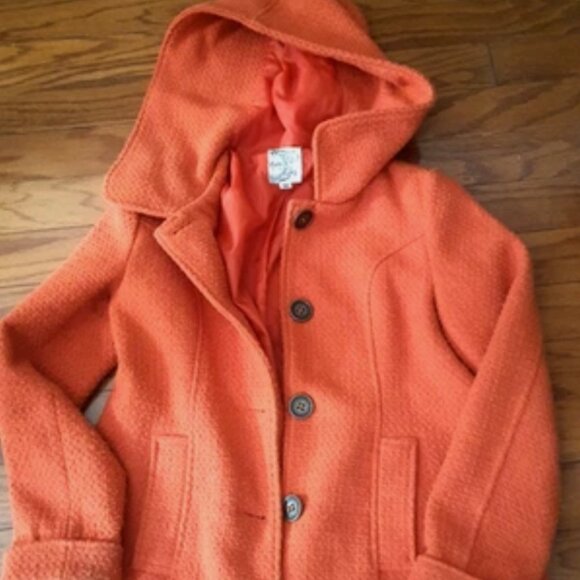 Tulle Anthropologie Burnt Orange Hooded Peacoat Women's Weave Medium - Picture 1 of 6